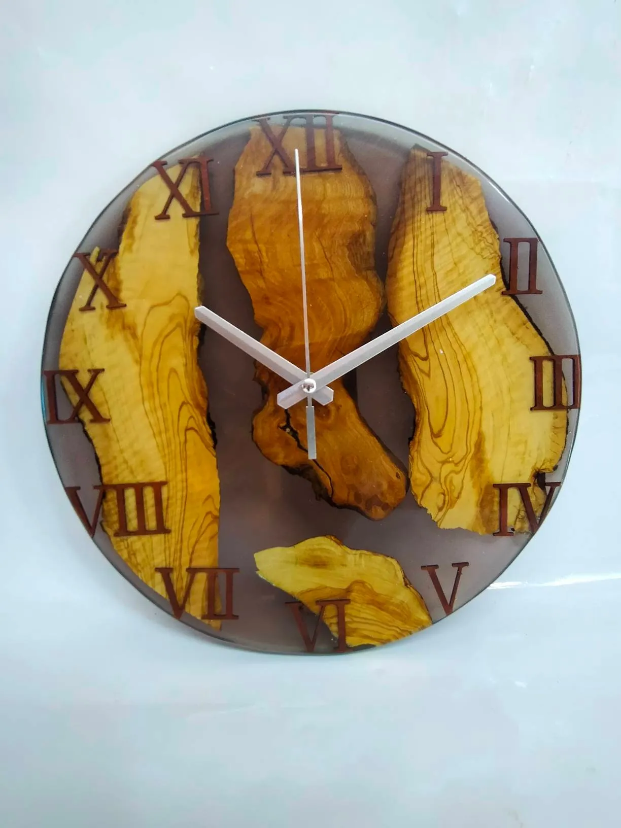 Epoxy clock, Resin clock, Clock for wall, Wood & transparent epoxy wallclock, Large wall clock