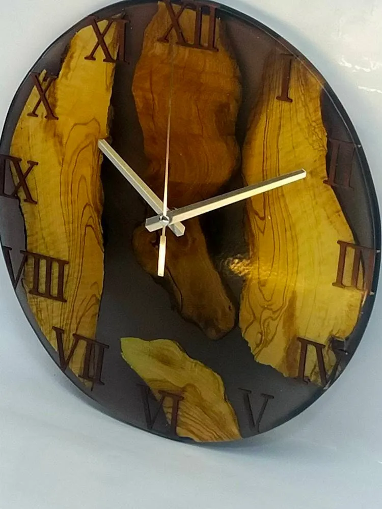 Epoxy clock, Resin clock, Clock for wall, Wood & transparent epoxy wallclock, Large wall clock