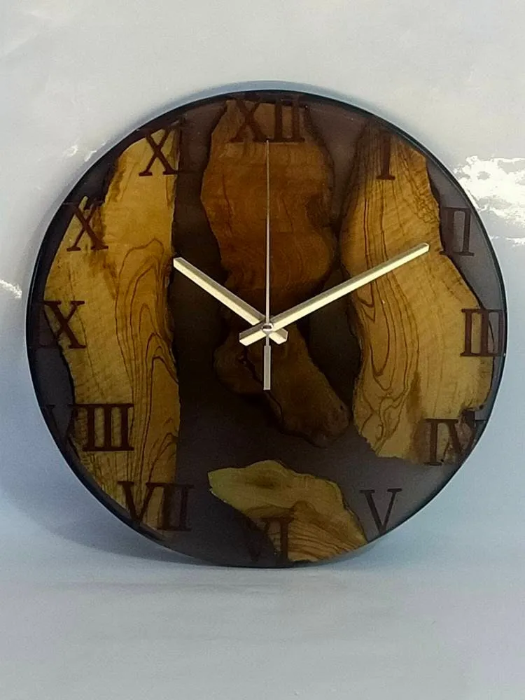 Epoxy clock, Resin clock, Clock for wall, Wood & transparent epoxy wallclock, Large wall clock