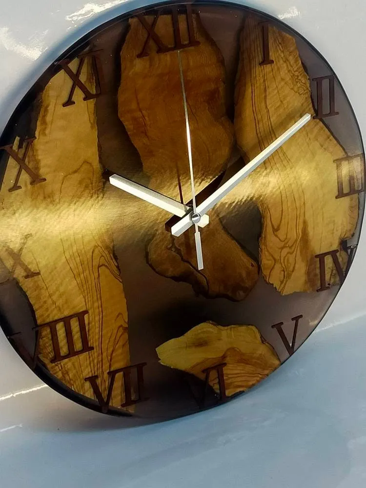 Epoxy clock, Resin clock, Clock for wall, Wood & transparent epoxy wallclock, Large wall clock