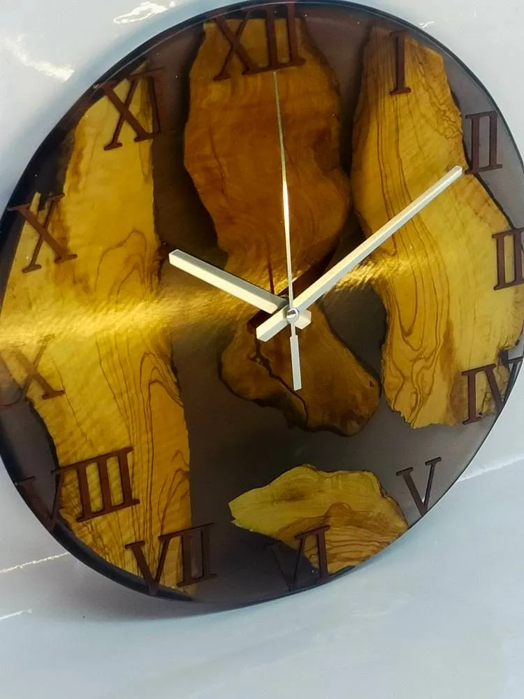 Epoxy clock, Resin clock, Clock for wall, Wood & transparent epoxy wallclock, Large wall clock