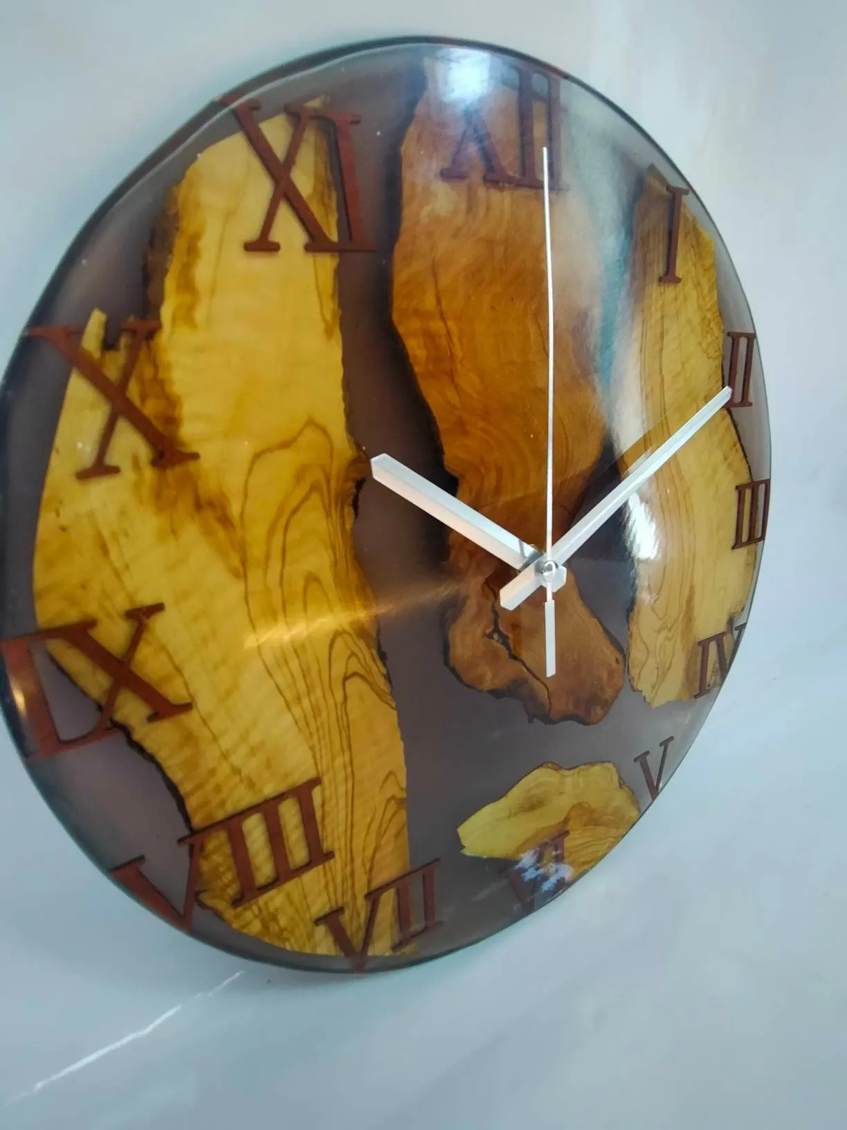 Epoxy clock, Resin clock, Clock for wall, Wood & transparent epoxy wallclock, Large wall clock