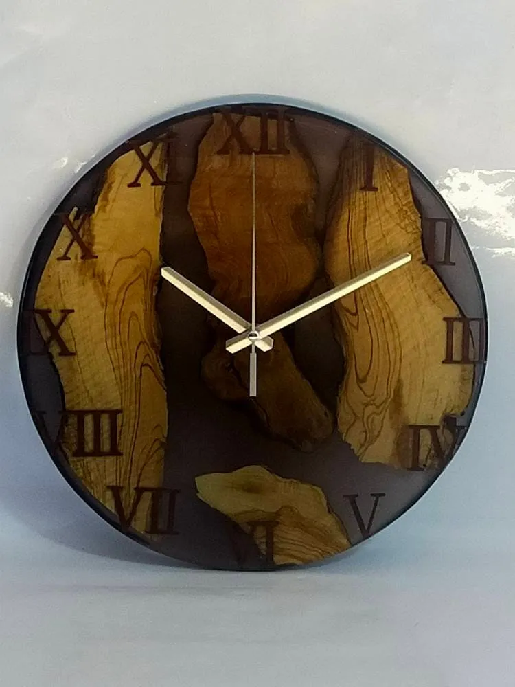 Epoxy clock, Resin clock, Clock for wall, Wood & transparent epoxy wallclock, Large wall clock