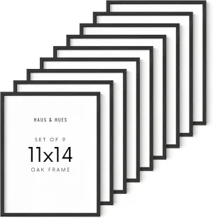 essential HAUS AND HUES 11x14 Black Frame Set of 9 a?? 11x14 Black Picture Frame That Comes Ready-to-hang, Black 11x14 Picture Frame Perfect for Hanging Vertically or Horizontally, 11x14 Frame Black Black 20 x 30