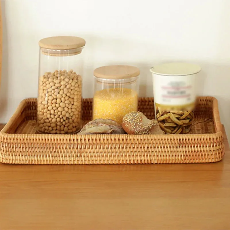 Eva Rattan Serving Tray & Tabletop Organizer