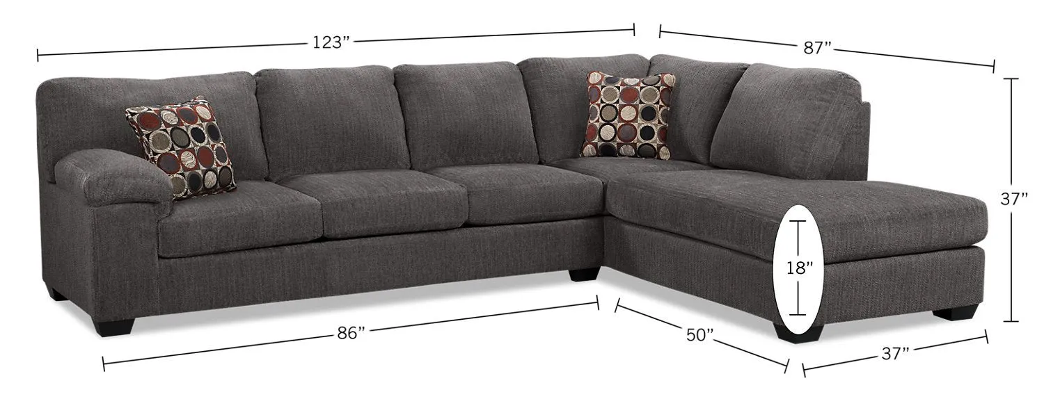 Farrow 2-Piece Chenille Right-Facing Sofa Bed Sectional - Grey