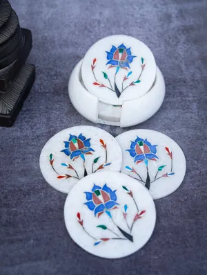 Floral Tapestry Marble Inlay Coasters