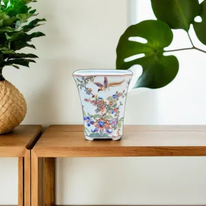 Floral Wings Square Porcelain Cache Pot