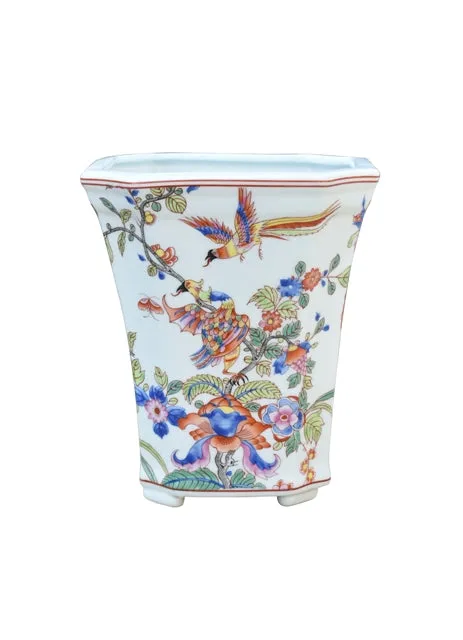 Floral Wings Square Porcelain Cache Pot