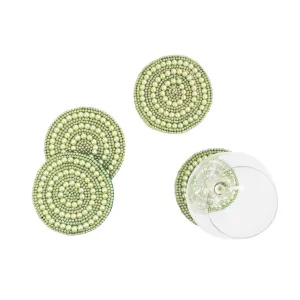 Full Circle Bead Embroidered Coaster in Light Green, Set of 4