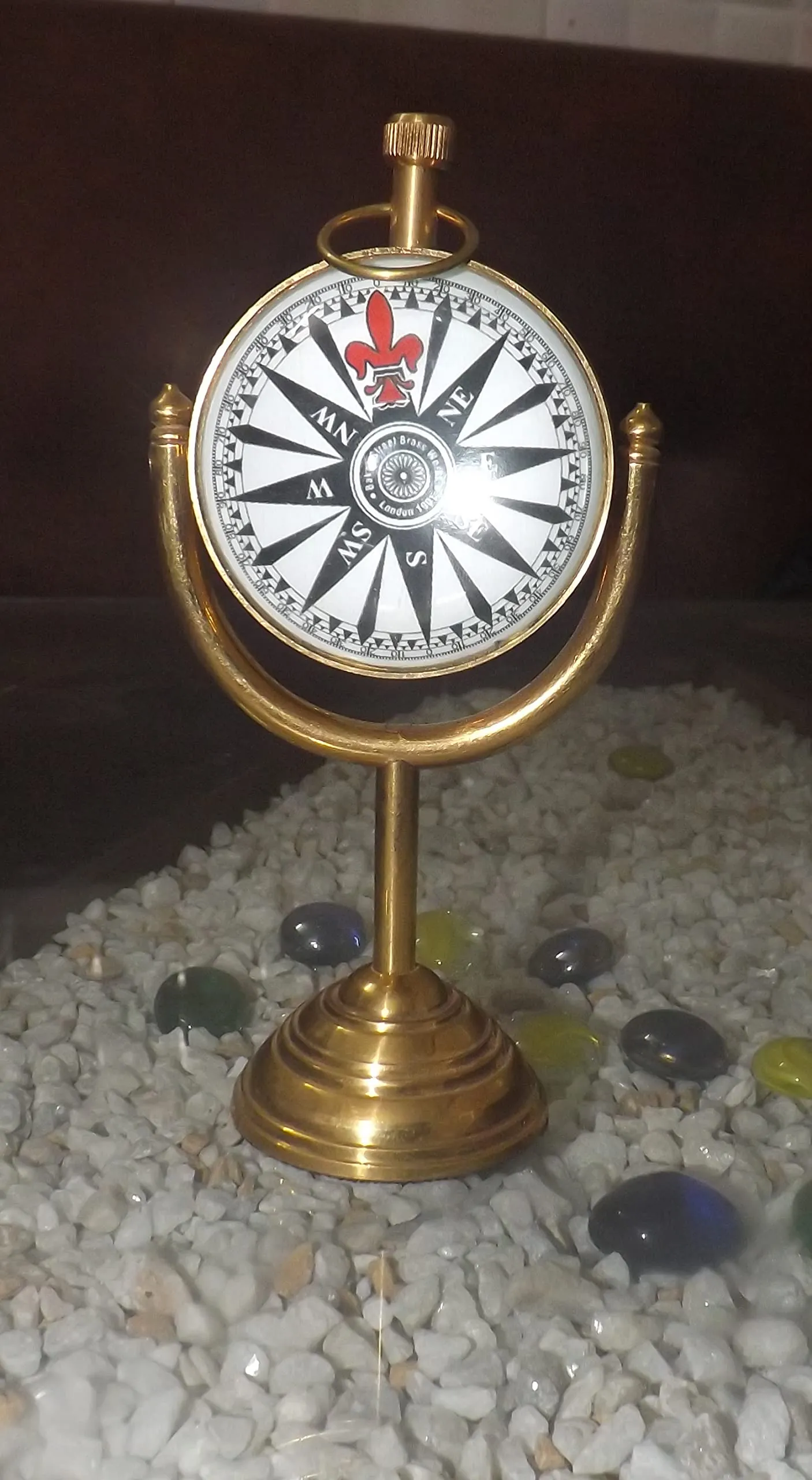 Global Art Brass Metal Clock with Compass for Home Decor and Gifting