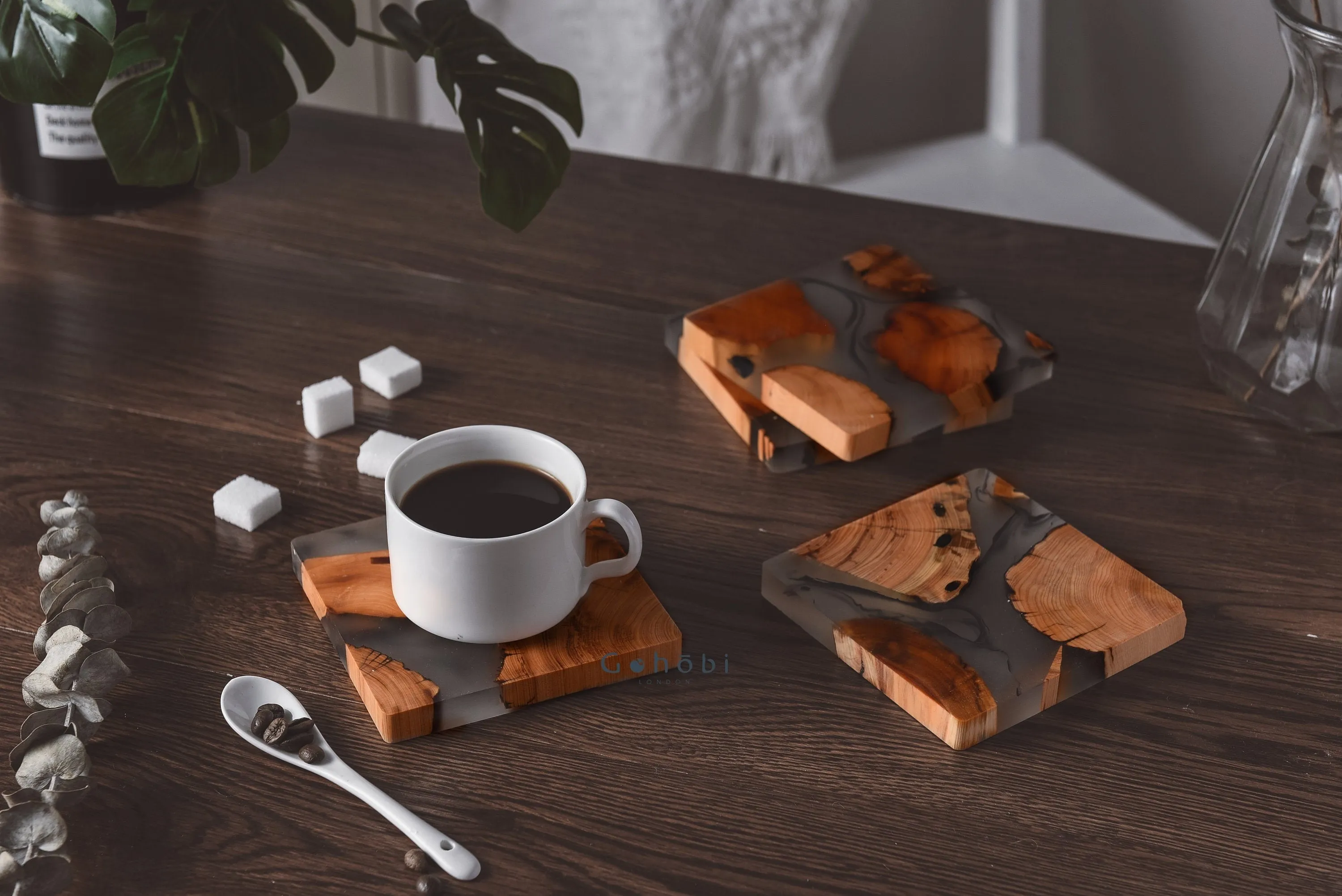 Gohobi Classic Square Wooden Resin Coaster (8cm)