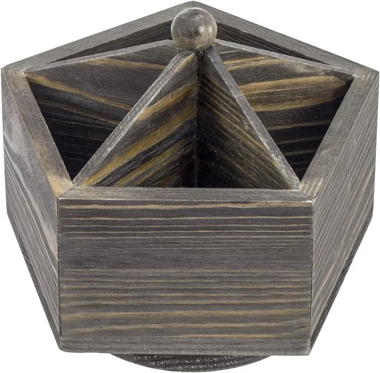 Gray Solid Wood Geometric Pentagon Shape Pen Holder and Office Stationery Storage Organizer