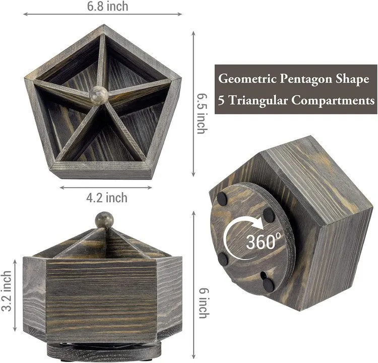 Gray Solid Wood Geometric Pentagon Shape Pen Holder and Office Stationery Storage Organizer