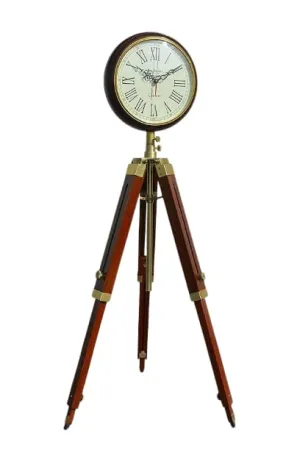 HABEEBA ART Handmade Wooden Tripod Stand Clock Roman Number Diwali Home Office Bed Room Living Room Hall Decor Gift