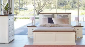 Hamptons Bed Frame White Solid Acacia Wood and Brown Top