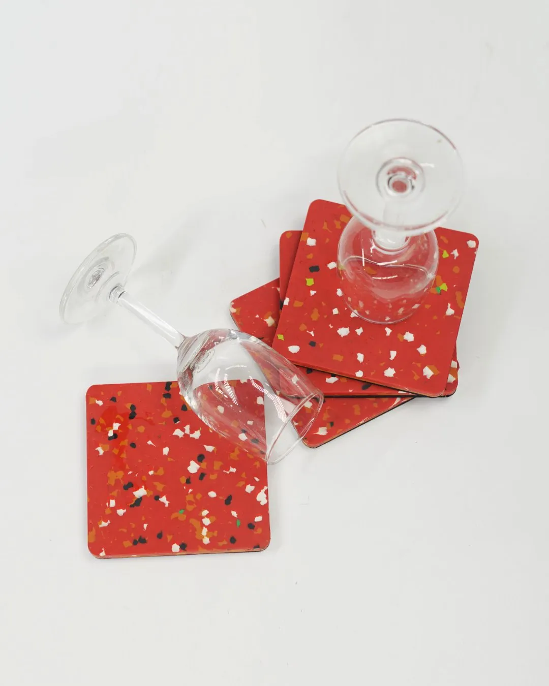 Handcrafted Recycled Coaster- Red Orange I Set of 4