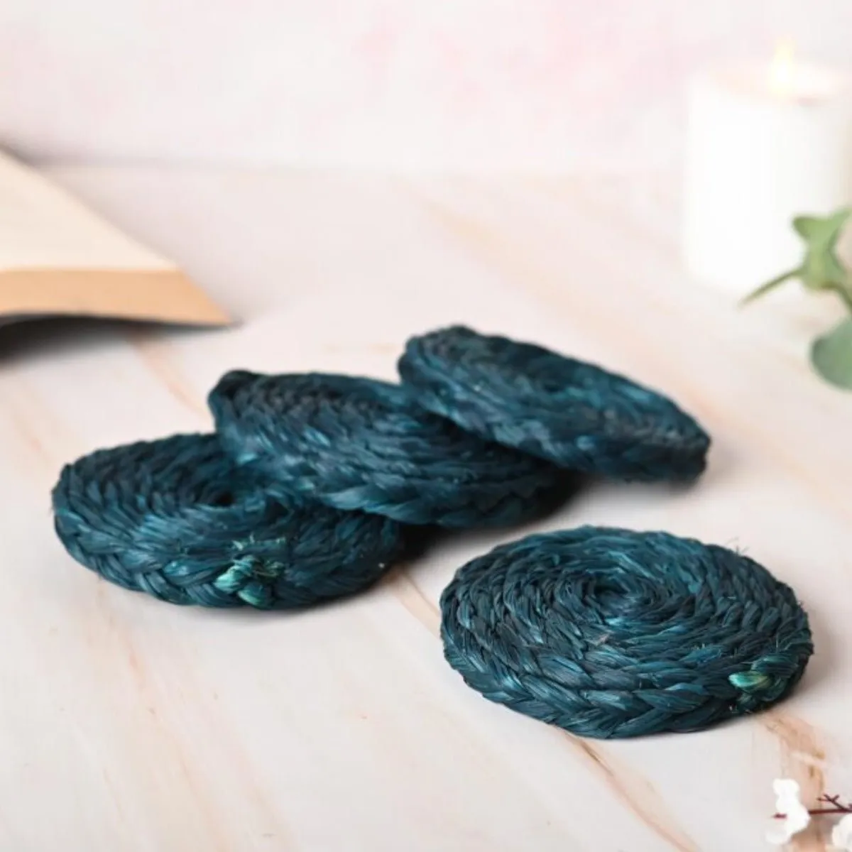 Handmade Sabai Grass Coasters - Indigo