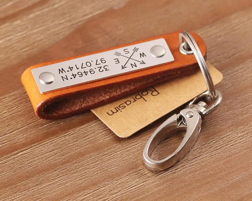 Handstamped Personalized Leather Keychain for Father's Day Gift