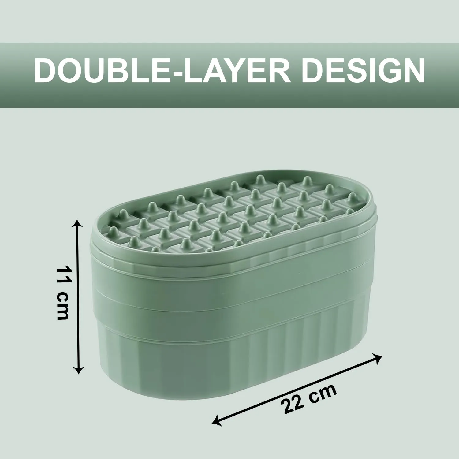 Homestic 2 Layer Ice Cube Tray with Lid | Ice Cube Storage Box with Ice Scoop | 72 Ice Cube Molds for Freezing | One-Press Demolding | BPA Free | Green