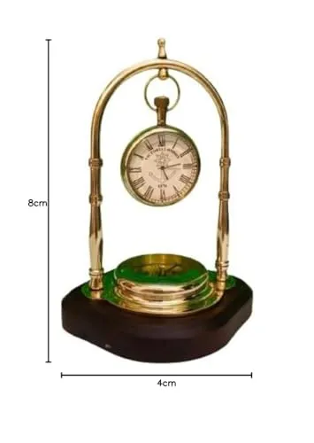 INDIAN ENTERPRISES Maritime Compass Base Nautical Table Clock Antique Brass Hanging Desk Clock Victoria London Pocket Watch