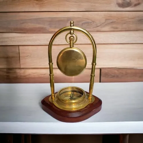 INDIAN ENTERPRISES Maritime Compass Base Nautical Table Clock Antique Brass Hanging Desk Clock Victoria London Pocket Watch