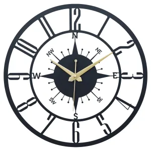 Ingo creation Metal Wall Clock for Home Stylish Latest, Antique Modern Big Size Designer Wall Watch for Living Room, Bedroom, Hall, Office (Black, 40 cm)