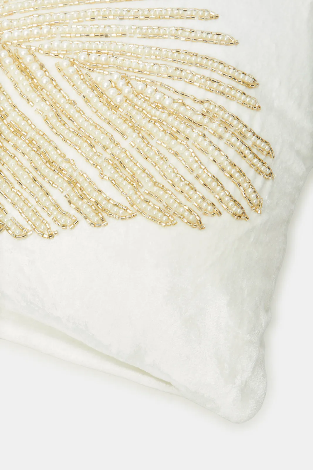 Ivory And Gold Feather Beadwork Cushion