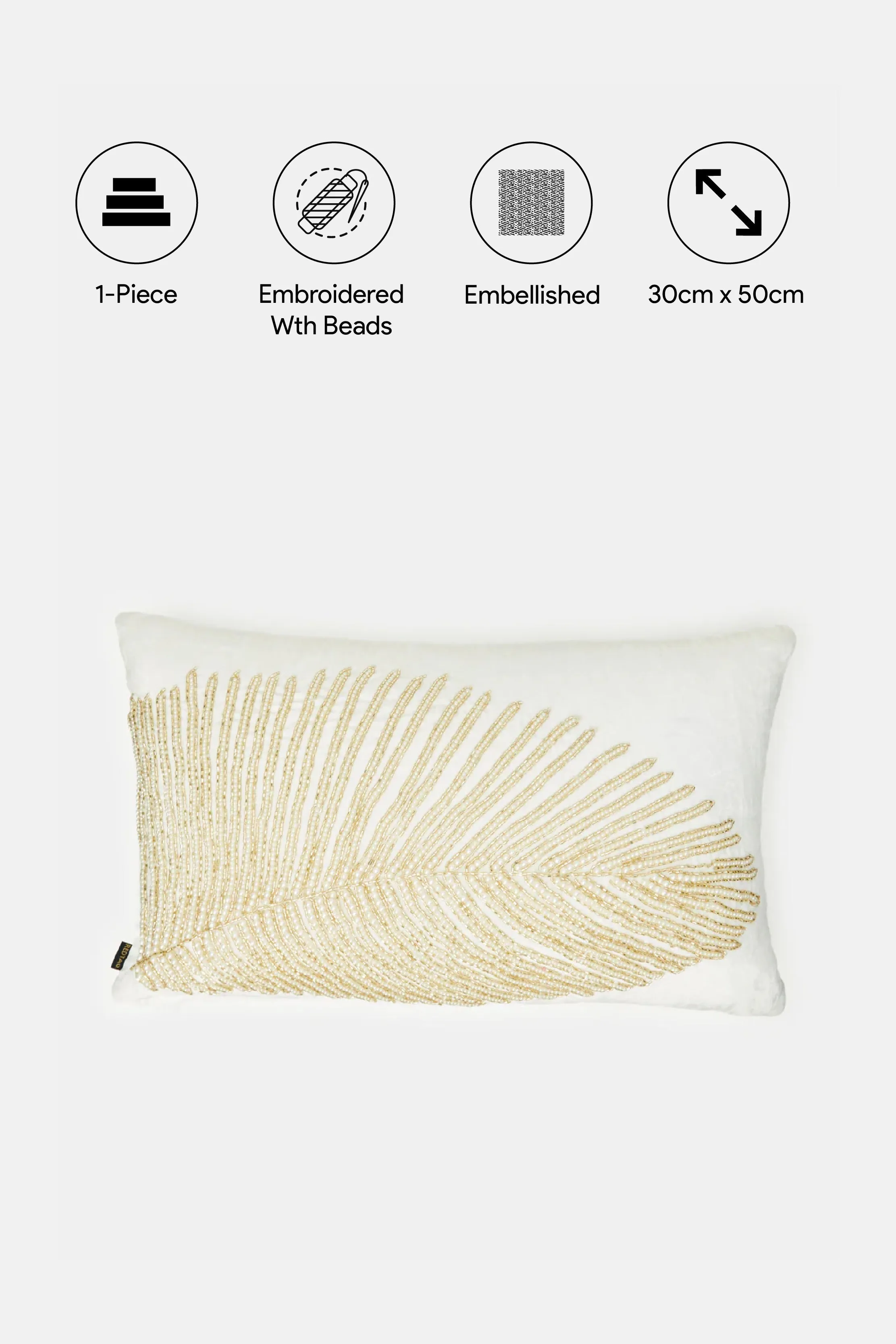 Ivory And Gold Feather Beadwork Cushion