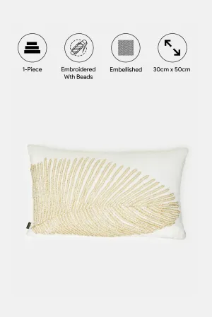 Ivory And Gold Feather Beadwork Cushion