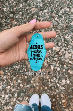 Jesus Take The Wheel Vintage Motel Keychain