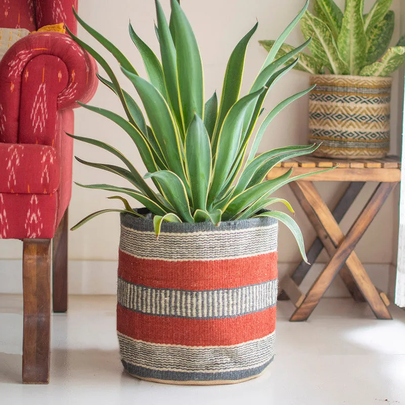 Jute Handwoven Basket | Large | Red & Blue