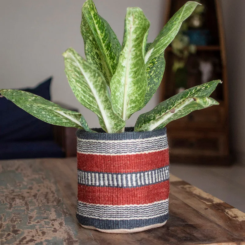 Jute Handwoven Basket | Medium | Red & Blue