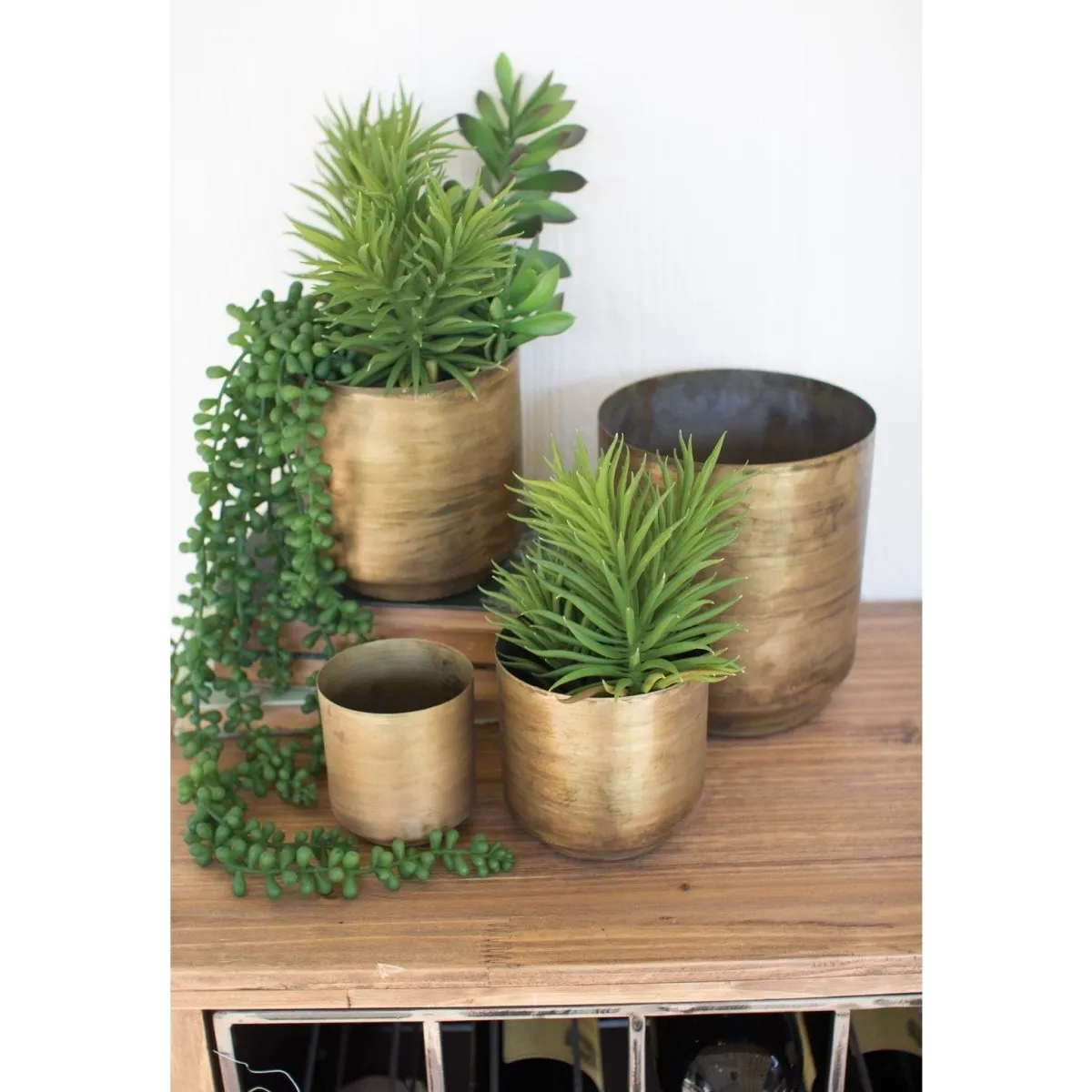 Kalalou - SET OF FOUR  METAL AGED BRASS FLOWER POTS - NDE1090