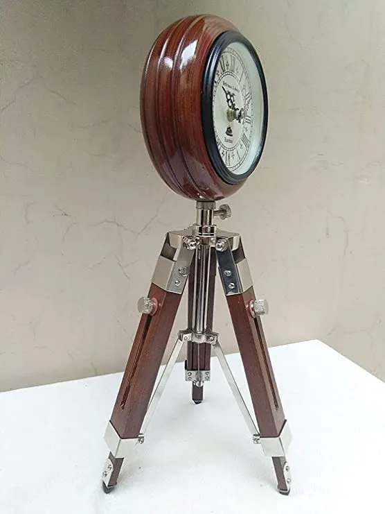 K.K Handicraft Wooden Table Clock with Adjustable Tripod Stand for Office & Home Décor (Brown)