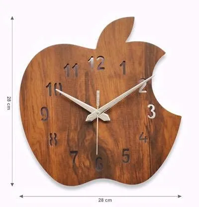 Kruzly Gift & Gallary Apple Shape Wall Clock - MDF Wooden Analog Wall Clock for Office, Home, Living Room, Bed Room, Office, Cafe, Restaurants Handcrafted Silent - Dark Brown