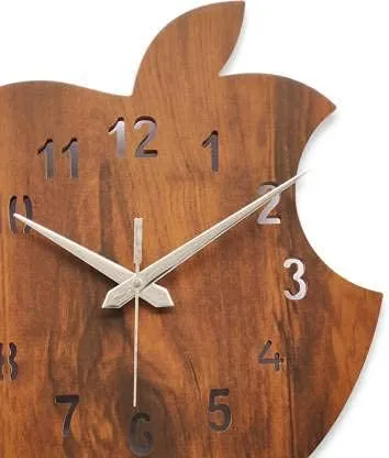 Kruzly Gift & Gallary Apple Shape Wall Clock - MDF Wooden Analog Wall Clock for Office, Home, Living Room, Bed Room, Office, Cafe, Restaurants Handcrafted Silent - Dark Brown