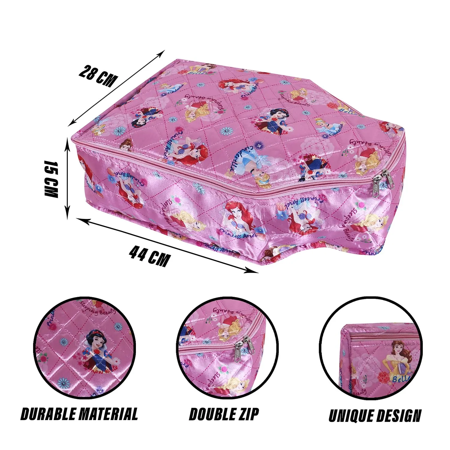 Kuber Industries Disney Princess Blouse Cover | Satin Digital Blouse Cover | Cloth Organizer for woman | Clothes Storage Bag | Double Zip wardrobe organizers | Pack of 3 | Pink