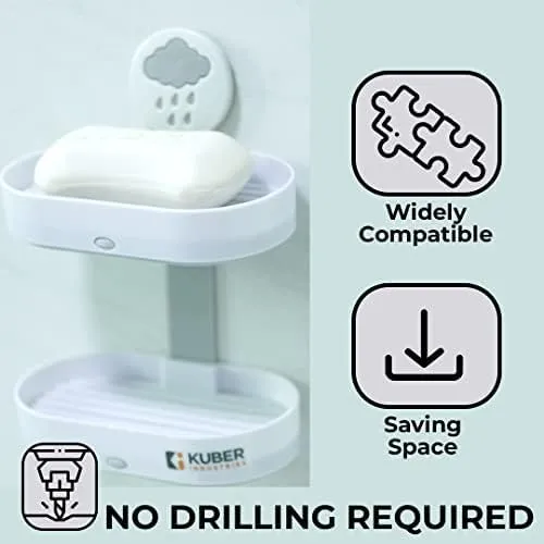 Kuber Industries Two Tier Hanging Soap Case|Self Adheshive|Waterproof Drainage Design|Space Optimizing|Multi Utility Sink Organizers|CM02|Set of 10|White