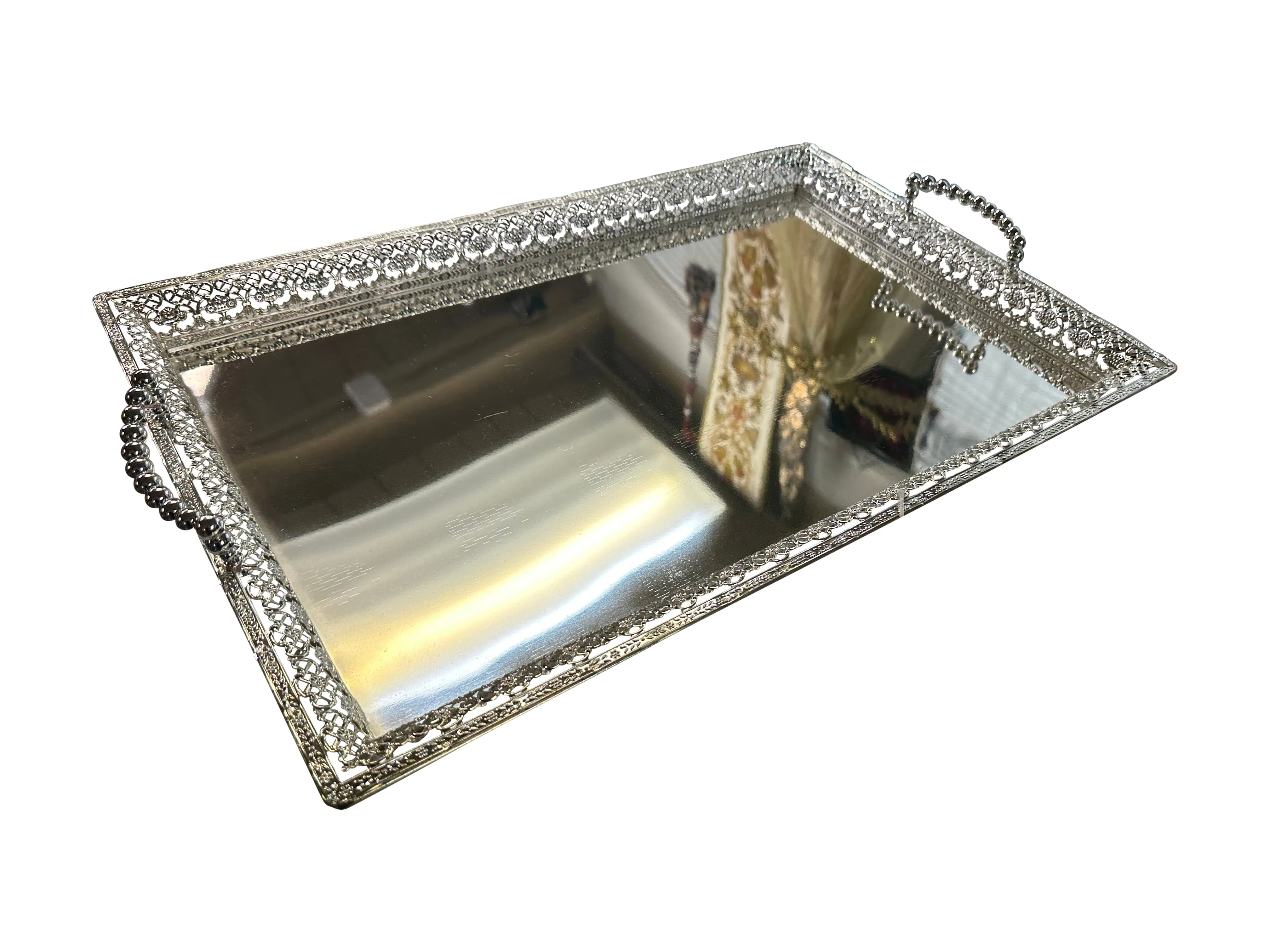 Large Shirnee Tray With Handles in Silver