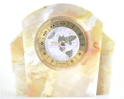 Large Table Clock | White Onyx Executive Desk World Clock