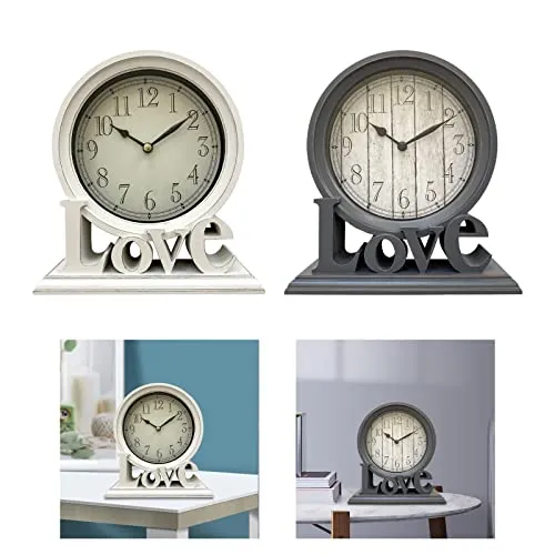 LOSA Round Desk Clock Fireplace Non Ticking Decorative Farmhouse Silent Bedside White