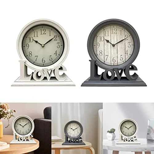 LOSA Round Desk Clock Fireplace Non Ticking Decorative Farmhouse Silent Bedside White