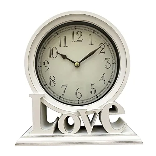 LOSA Round Desk Clock Fireplace Non Ticking Decorative Farmhouse Silent Bedside White