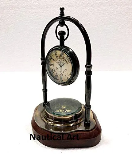 Nautical Art Antique Brass Table Clock Compass Style Nautical Maritime Ship Desk Clock Office Decor