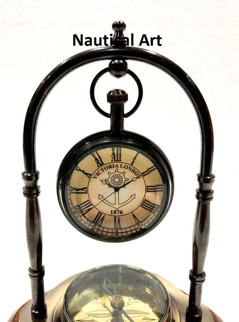 Nautical Art Antique Brass Table Clock Compass Style Nautical Maritime Ship Desk Clock Office Decor