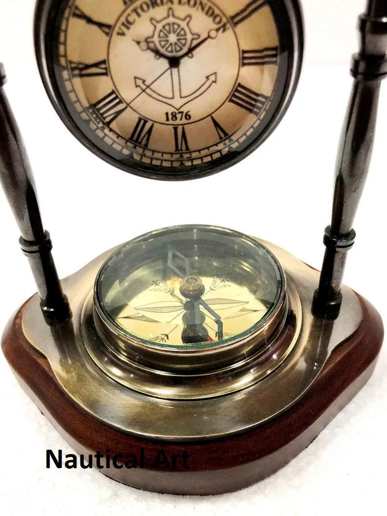 Nautical Art Antique Brass Table Clock Compass Style Nautical Maritime Ship Desk Clock Office Decor