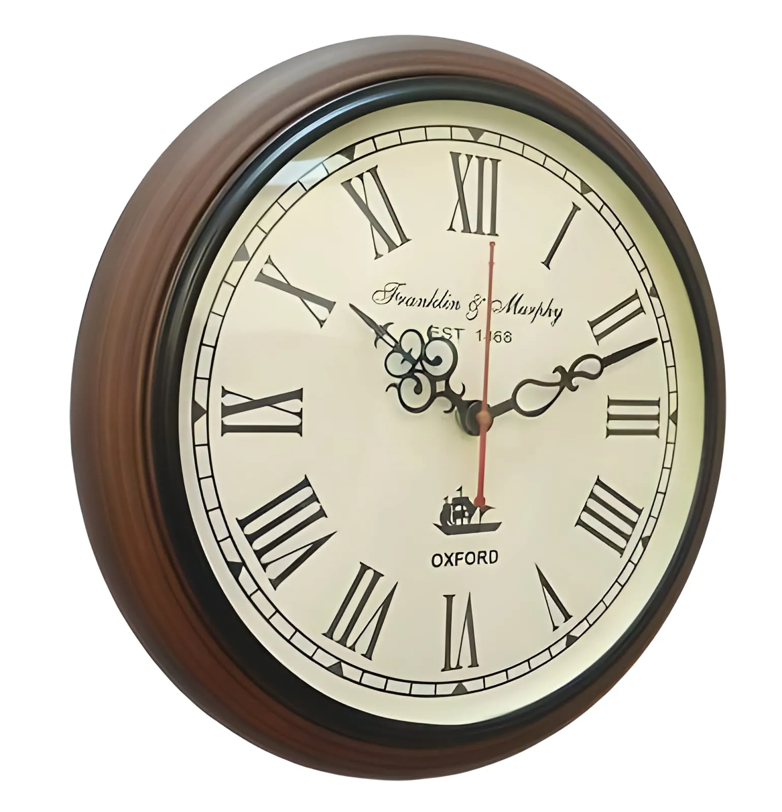 Nautical Handmade Wooden Wall Clock Antique Unique Oxford Style Art Decorative Clock for Home & Office 12 inch - (Brown)