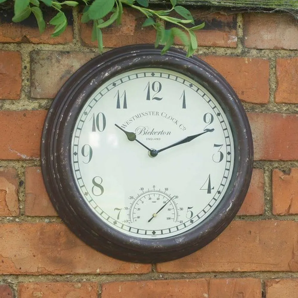 Outside In 12" Bickerton Wall Clock & Thermometer