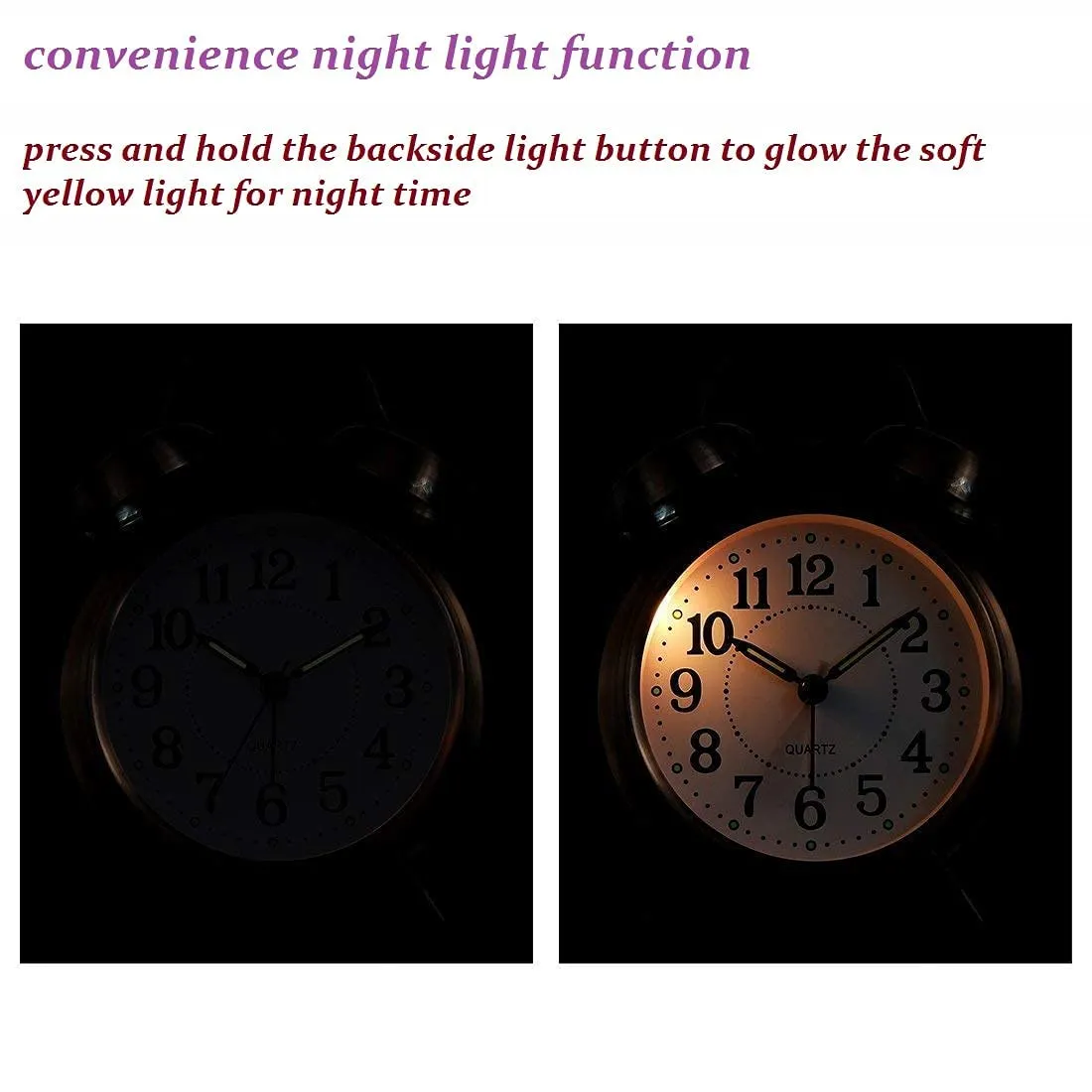 OVEERA Twin Bell Copper Table Alarm Clock with Night LED Light for Student for Kids Bedroom, Wall Mounte (Color-Silver)